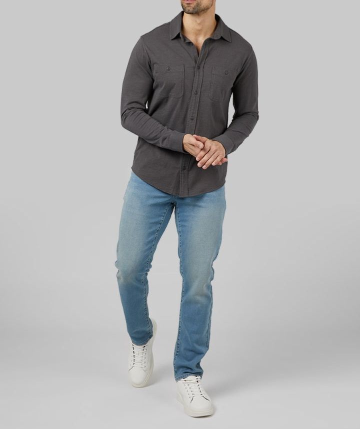 30代メンズファッション スリムフィット長袖ワークシャツ