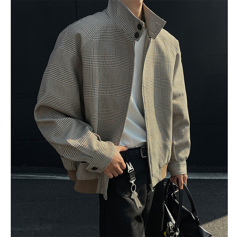 30代メンズファッション チェック柄ボンバージャケット 防寒アウター 春秋新作
