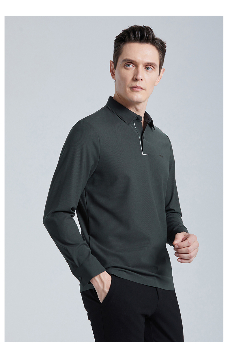 30代メンズファッション 上質シルエット長袖ポロシャツ