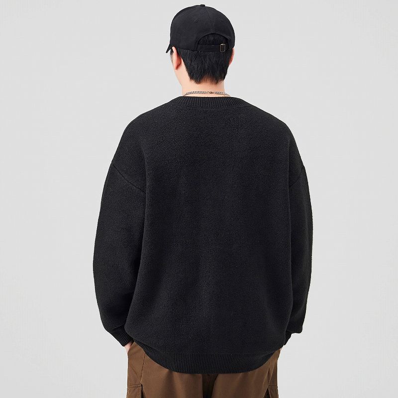 30代メンズファッション ゆったり黒ニットカーディガン秋冬新作メンズ