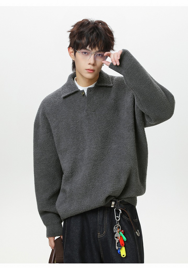 30代メンズファッション  襟付きニットセーター 