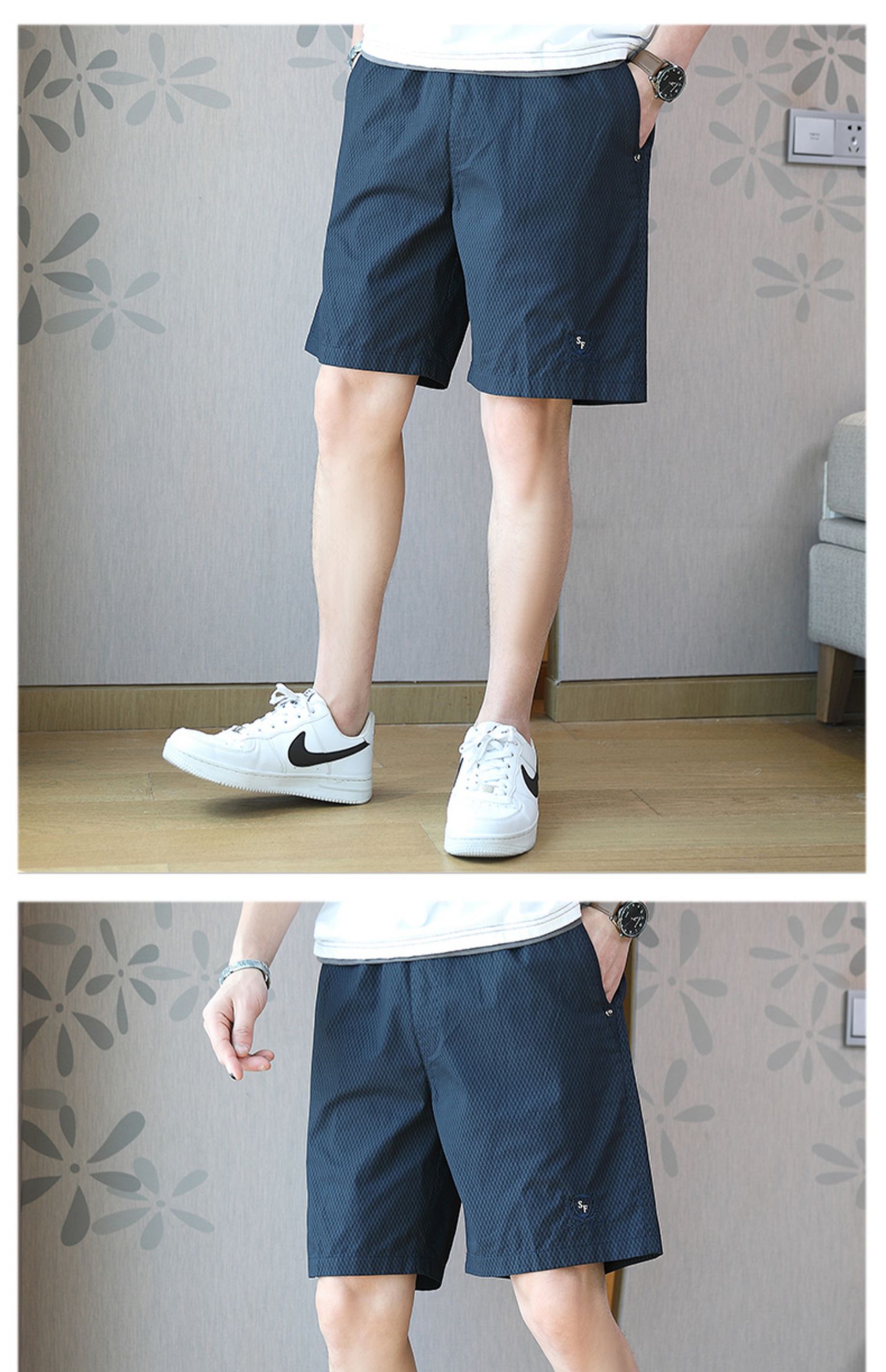30代メンズファッション 立体織柄ショートパンツ