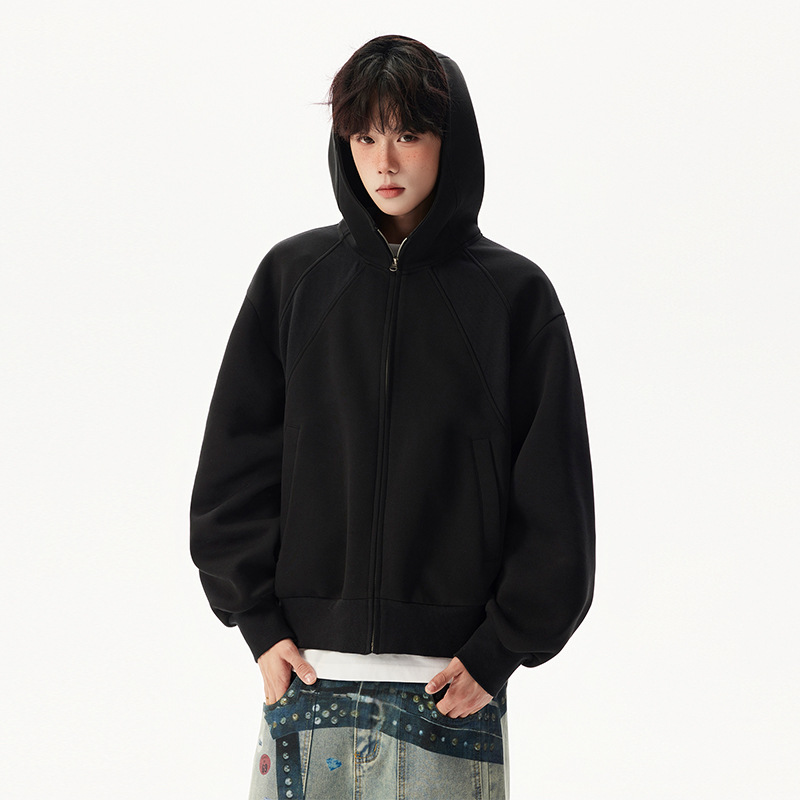 30代メンズファッション 無地ジップアップパーカー黒メンズ秋冬新作