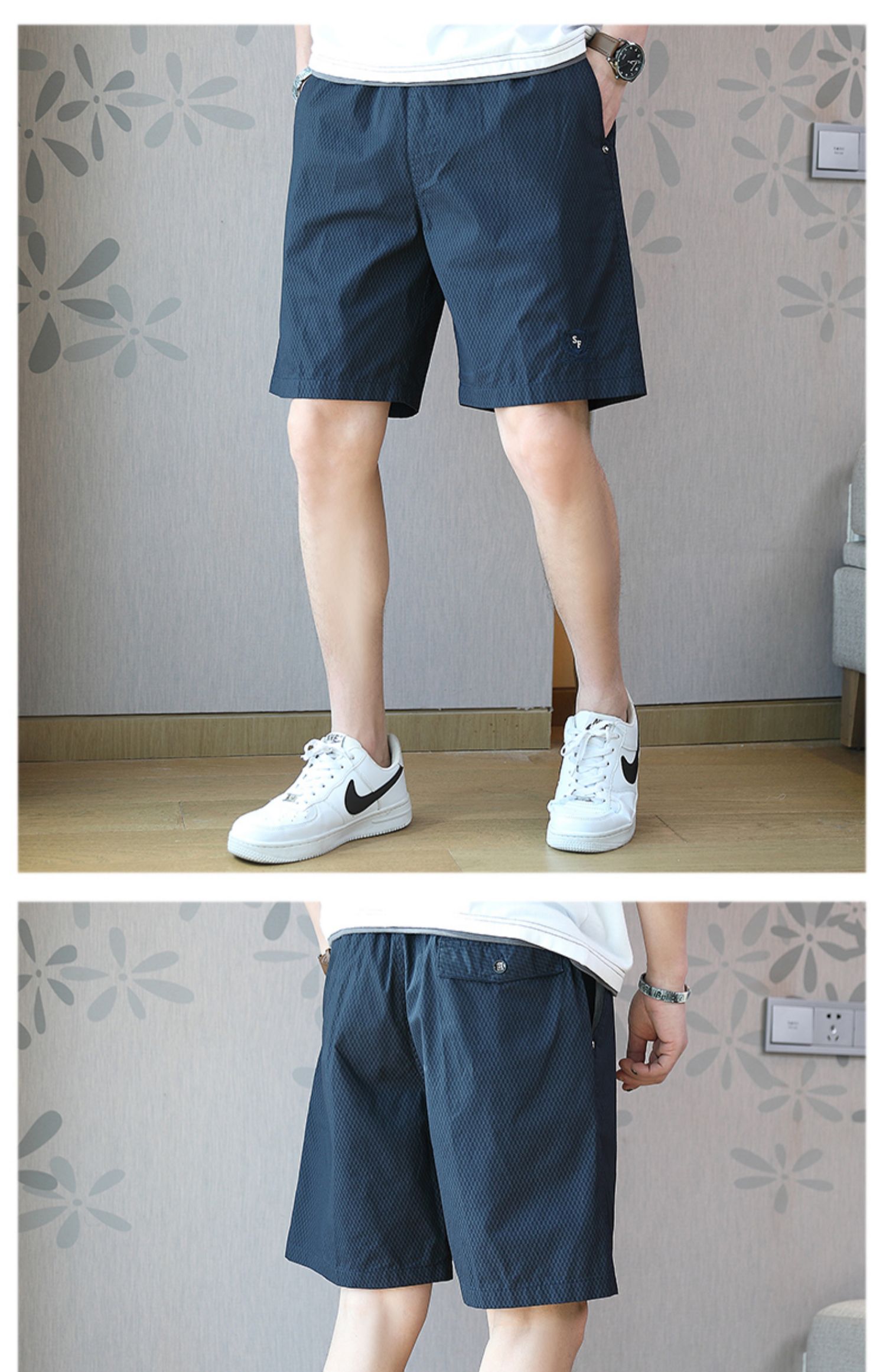 30代メンズファッション 立体織柄ショートパンツ