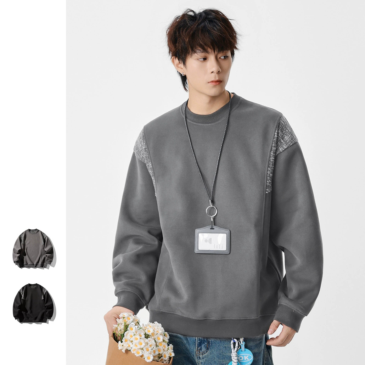 30代メンズファッション メンズ 切り替えデザイン スウェット 秋冬 全2色