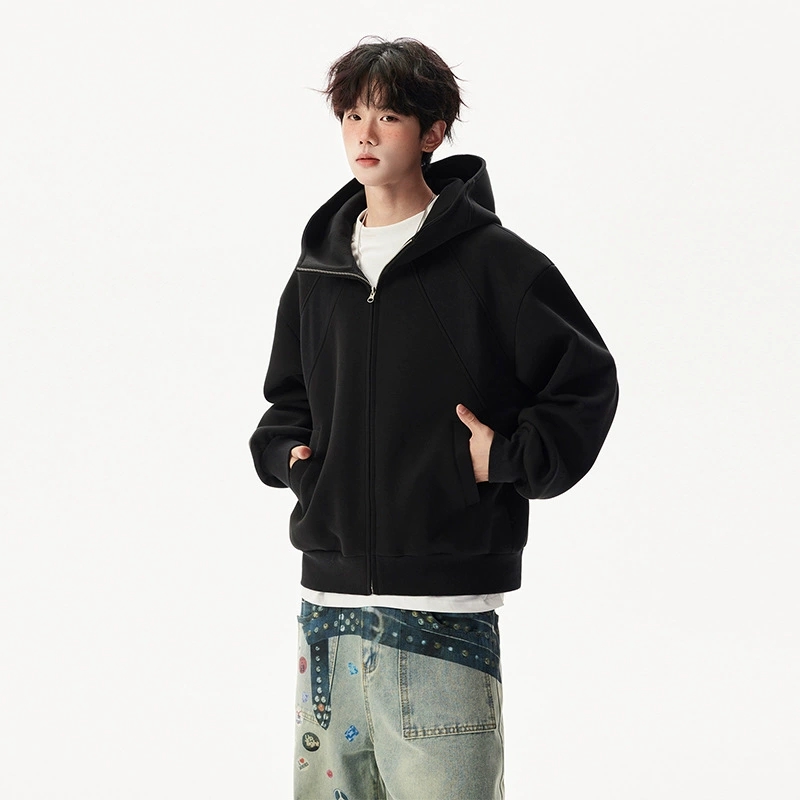 30代メンズファッション 無地ジップアップパーカー黒メンズ秋冬新作