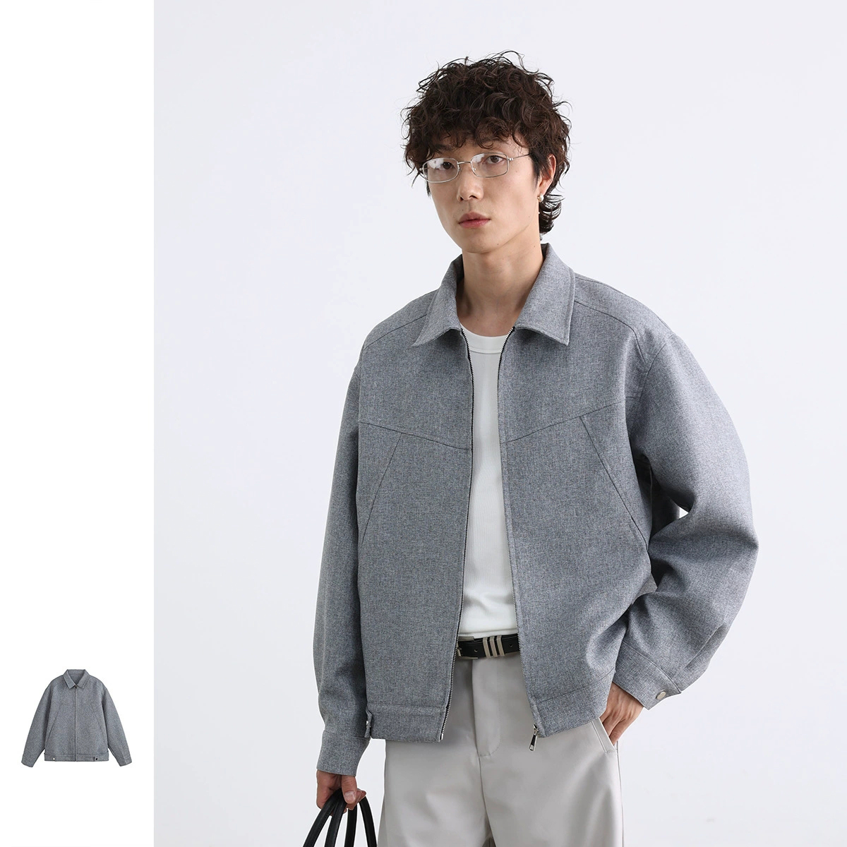 30代メンズファッション 作業服風ワークジャケット グレー メンズアウター