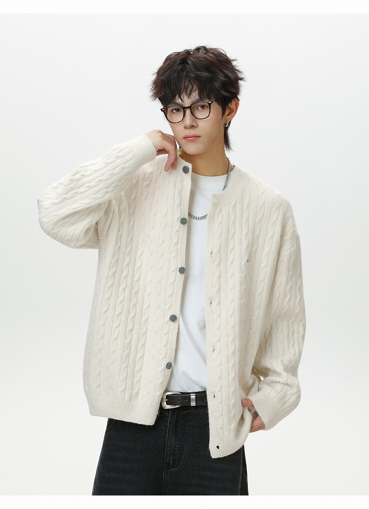 30代メンズファッション 秋冬新作ケーブル編みカーディガン