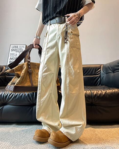 30代メンズファッション メンズ ゆったりカーゴパンツ ワイド デニム風