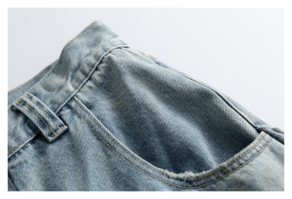 30代メンズファッション ダメージ加工デニムワイドパンツ