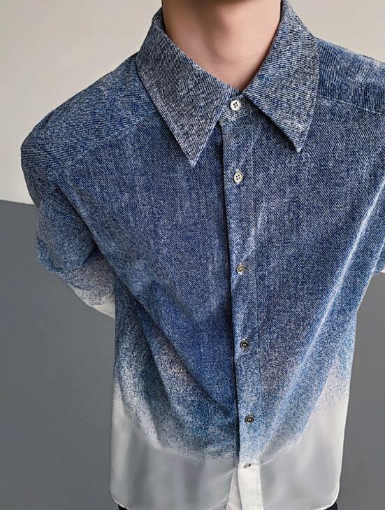 30代メンズファッション グラデーション長袖シャツ メンズ カジュアル