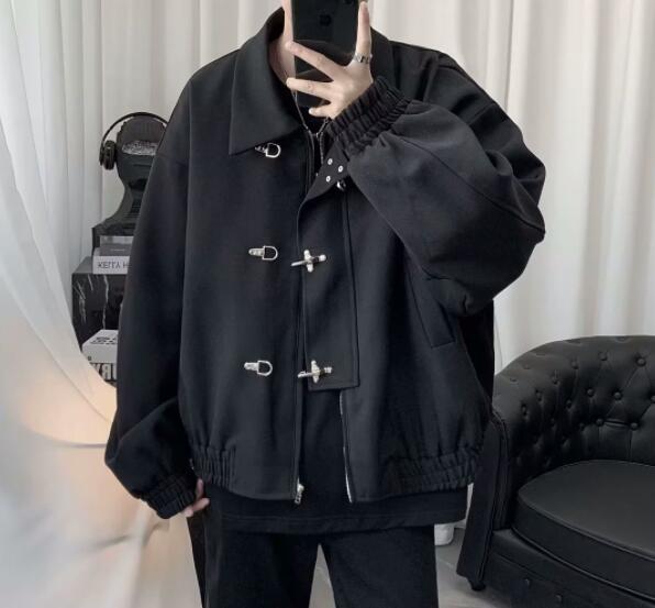 30代メンズファッション メンズ黒色ダッフル風ジャケット アウター