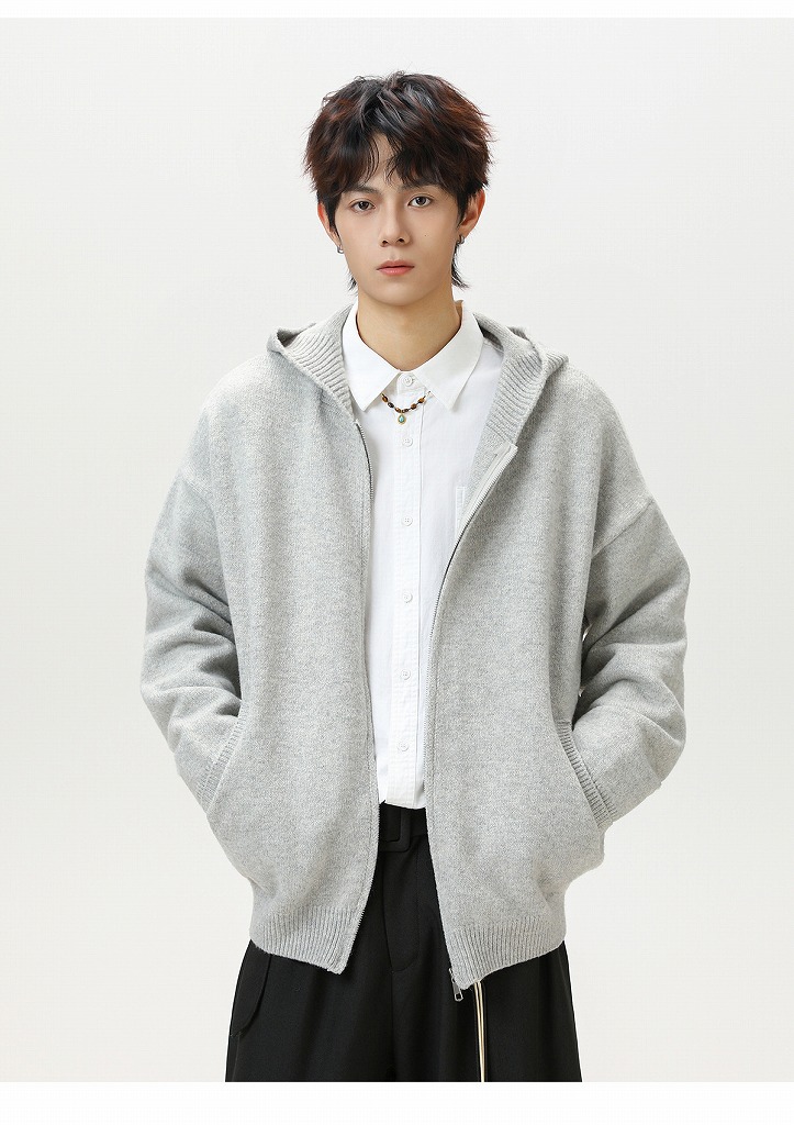 30代メンズファッションジップアップ ニットパーカー 