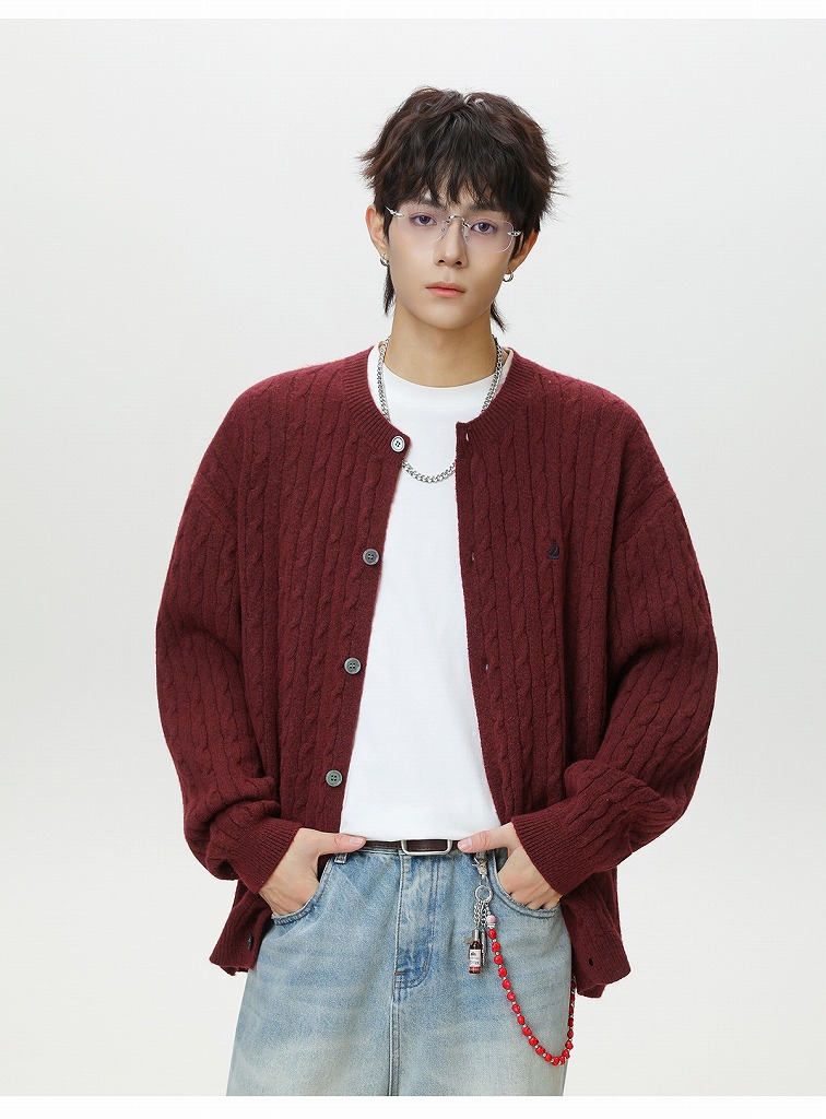 30代メンズファッション 秋冬新作ケーブル編みカーディガン