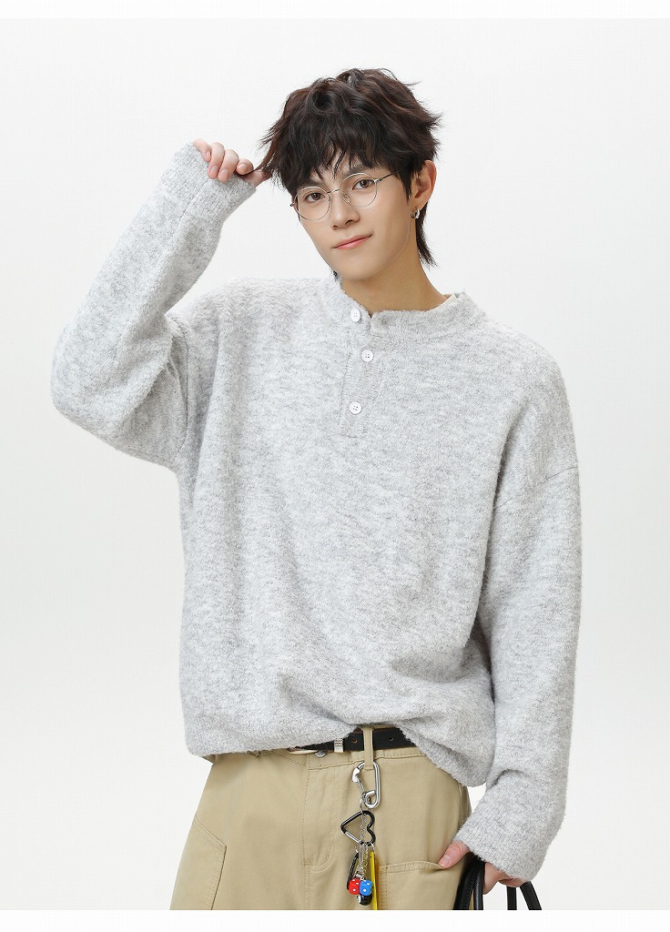 30代メンズファッション 厚手ヘンリーネックニット