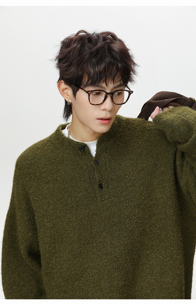 30代メンズファッション 厚手ヘンリーネックニット