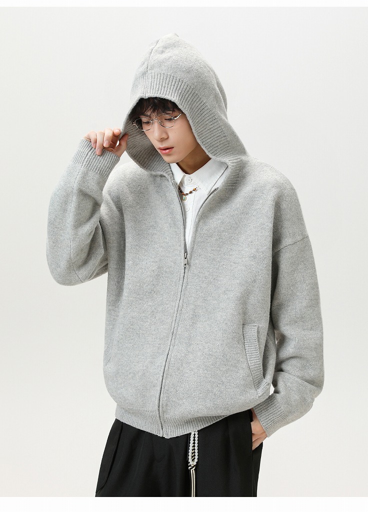30代メンズファッションジップアップ ニットパーカー 