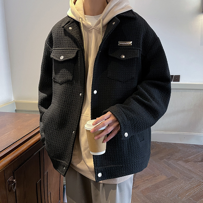 30代メンズファッション ワッフル生地シャツジャケット