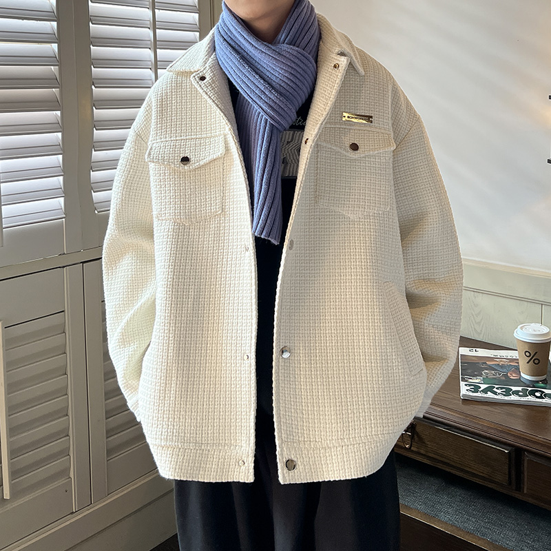 30代メンズファッション ワッフル生地シャツジャケット