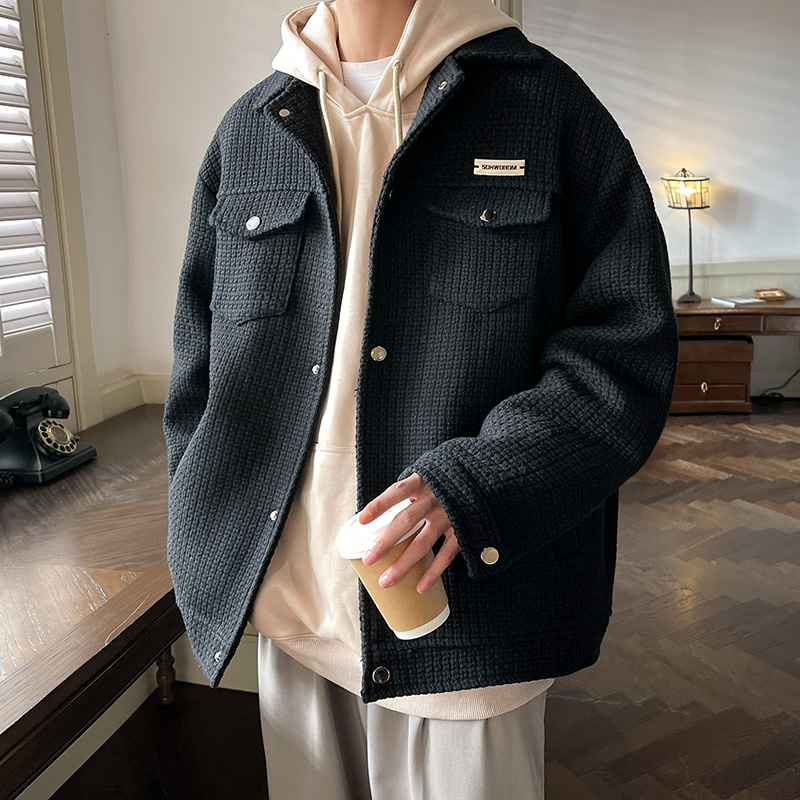 30代メンズファッション ワッフル生地シャツジャケット