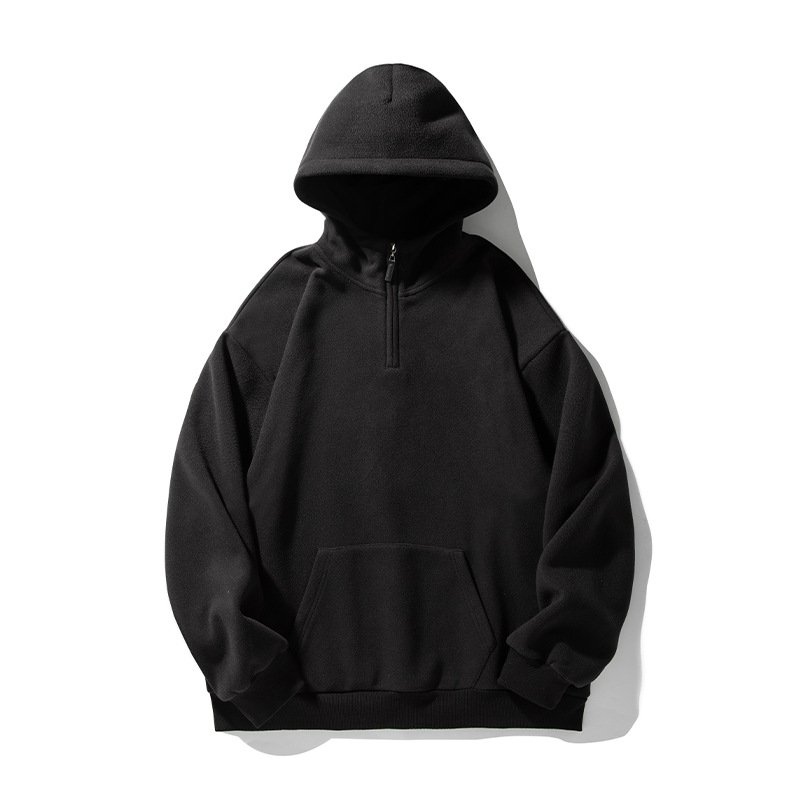 30代メンズファッション 無地ハーフジップパーカー フード付き裏起毛