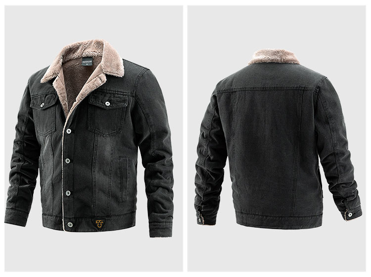 30代メンズファッション 裏起毛デニムジャケット 秋冬 暖かい羊毛襟 全3色