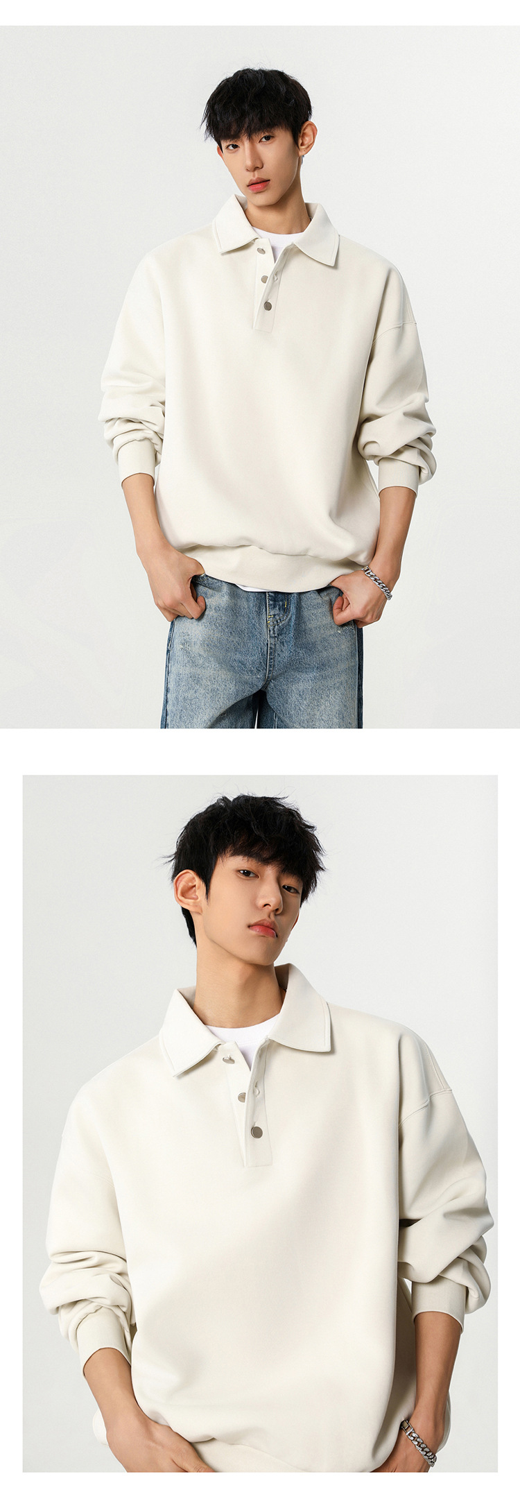 30代メンズファッション 無地ポロ襟スウェット 秋冬トレーナー