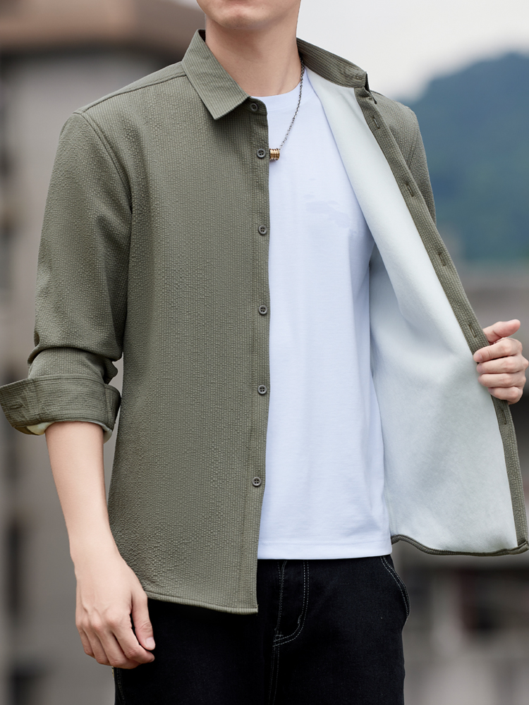 30代メンズファッション ナチュラルワッフル織りシャツ