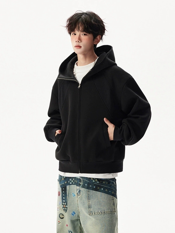 30代メンズファッション 無地ジップアップパーカー黒メンズ秋冬新作