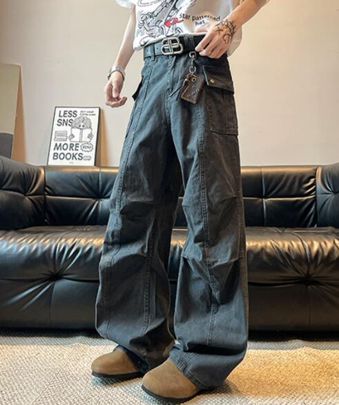 30代メンズファッション メンズ ゆったりカーゴパンツ ワイド デニム風
