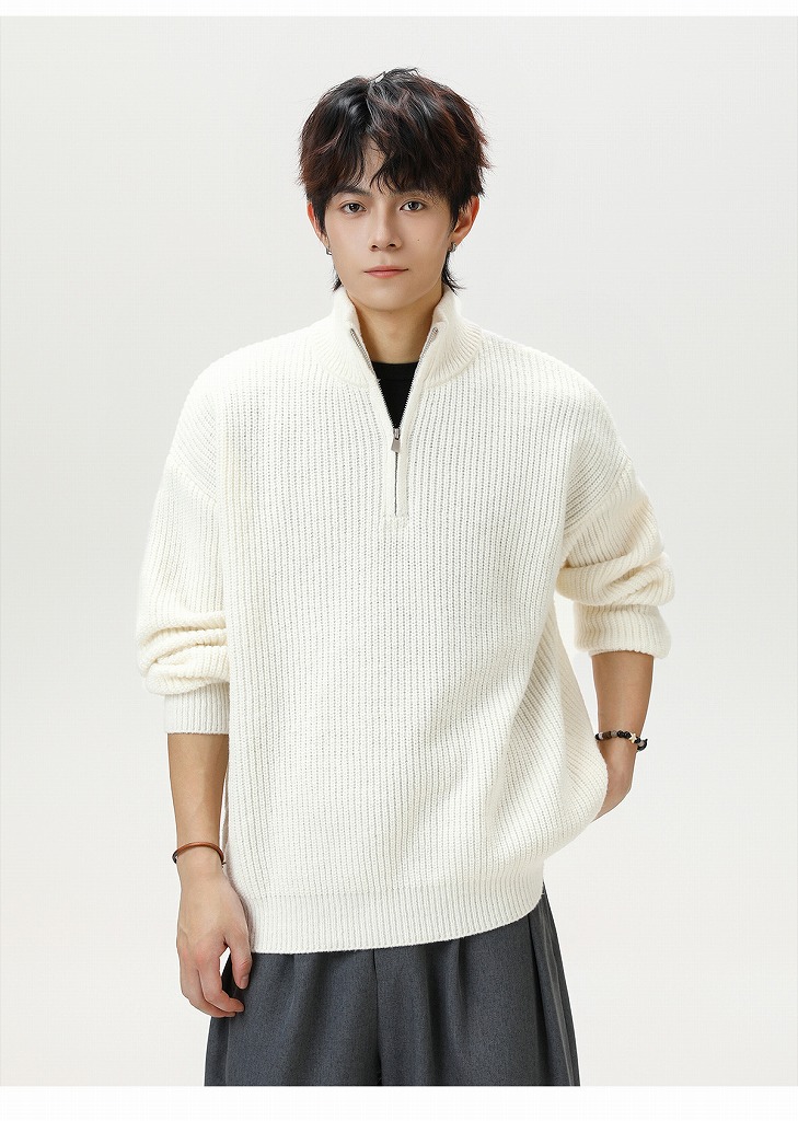 30代メンズファッション ハーフジップニットセーター