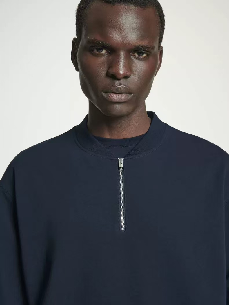 30代メンズファッション ハーフジップ モックネックプルオーバー