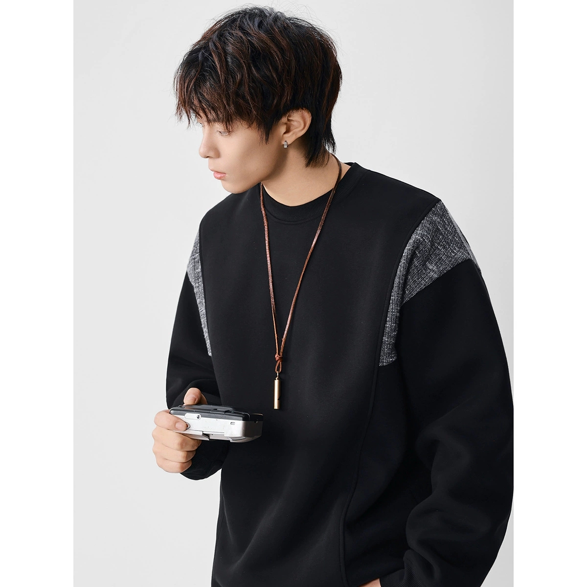 30代メンズファッション メンズ 切り替えデザイン スウェット 秋冬 全2色