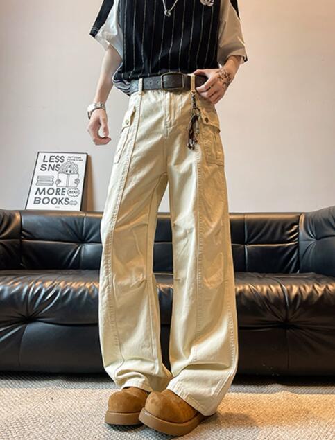 30代メンズファッション メンズ ゆったりカーゴパンツ ワイド デニム風