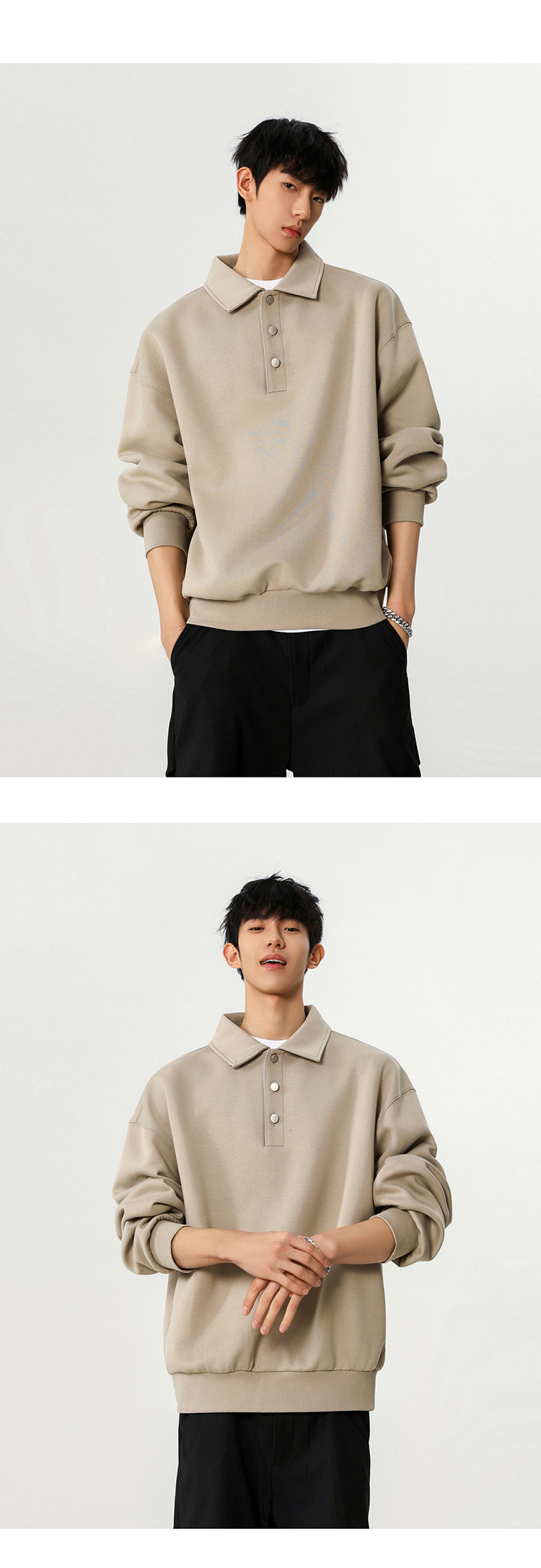 30代メンズファッション 無地ポロ襟スウェット 秋冬トレーナー