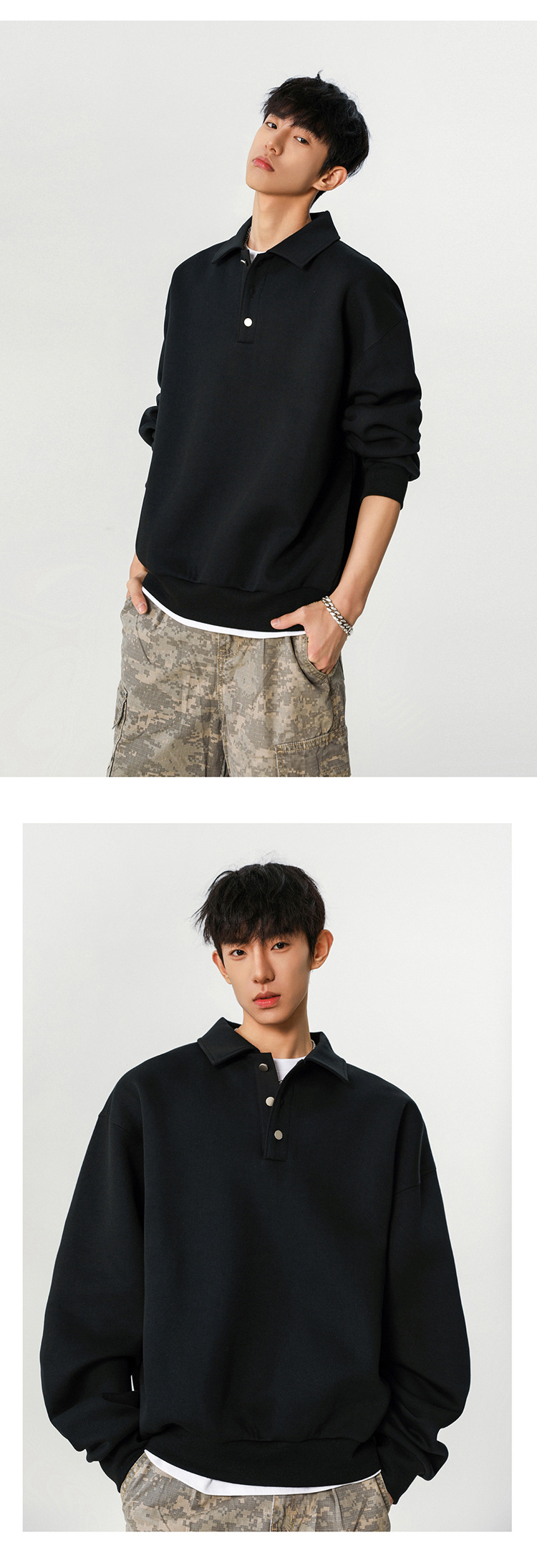 30代メンズファッション 無地ポロ襟スウェット 秋冬トレーナー