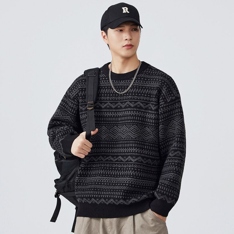 30代メンズファッション 幾何学模様長袖ニットセーター秋冬新作