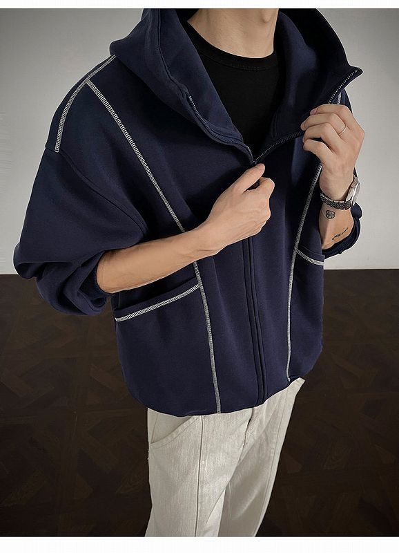 30代メンズファッション 無地ジップアップパーカー グレー 秋冬 男女兼用