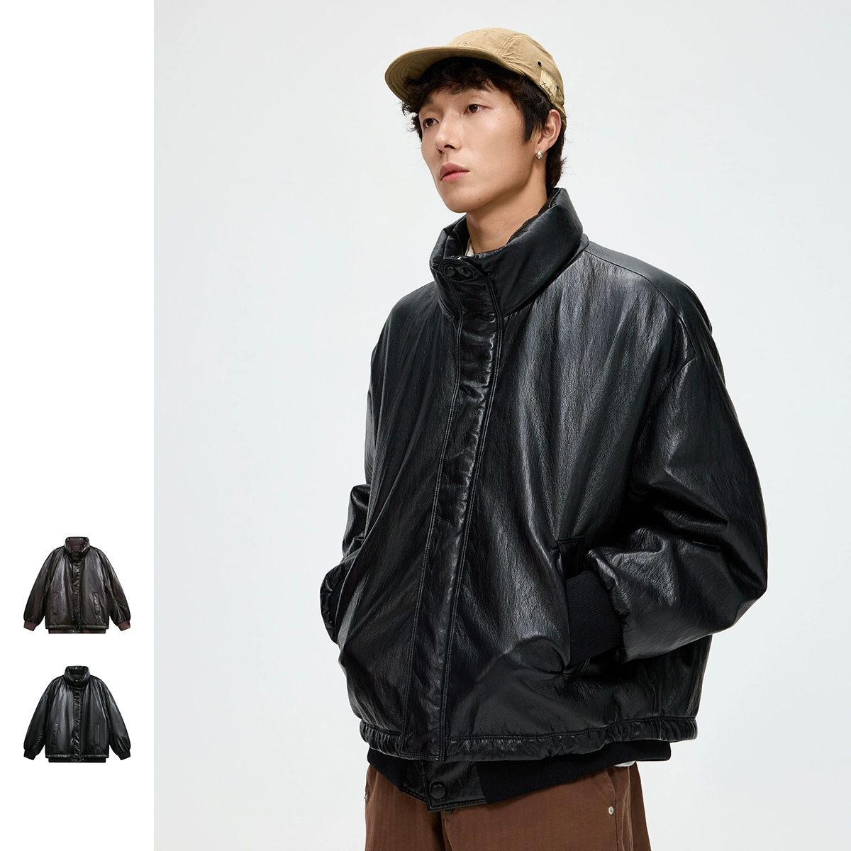 30代メンズファッション 合成皮革ダウンジャケット メンズ防寒アウター秋冬