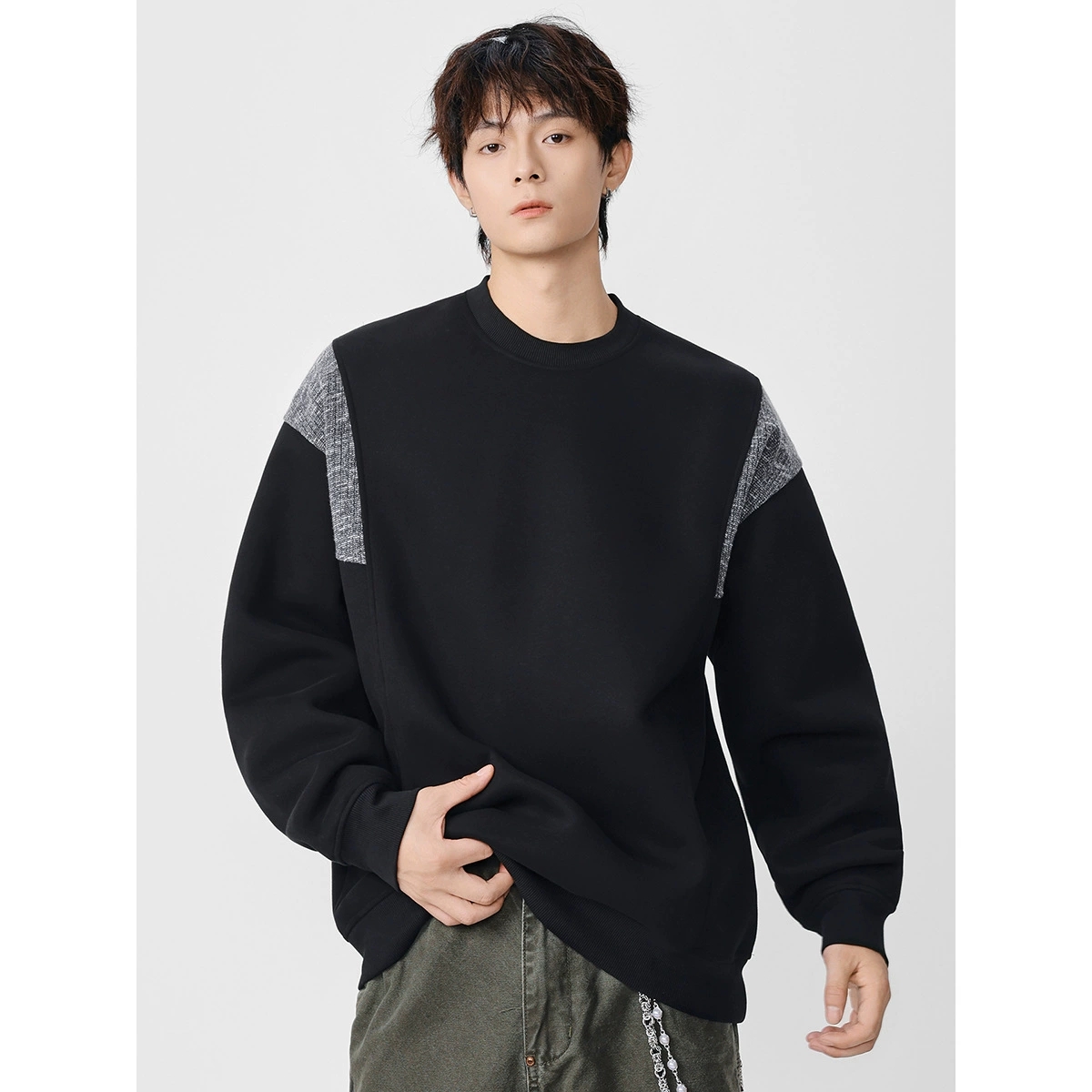 30代メンズファッション メンズ 切り替えデザイン スウェット 秋冬 全2色