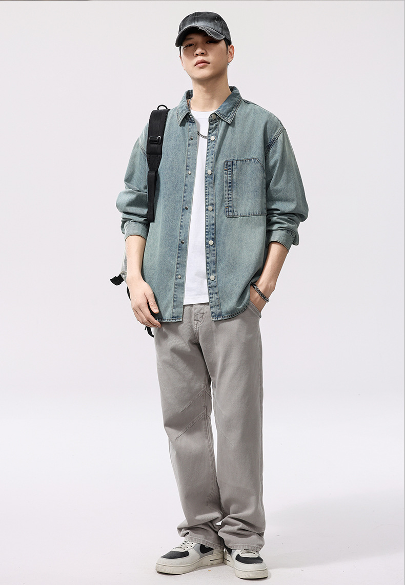 30代メンズファッション ゆったりデニムオーバーシャツ