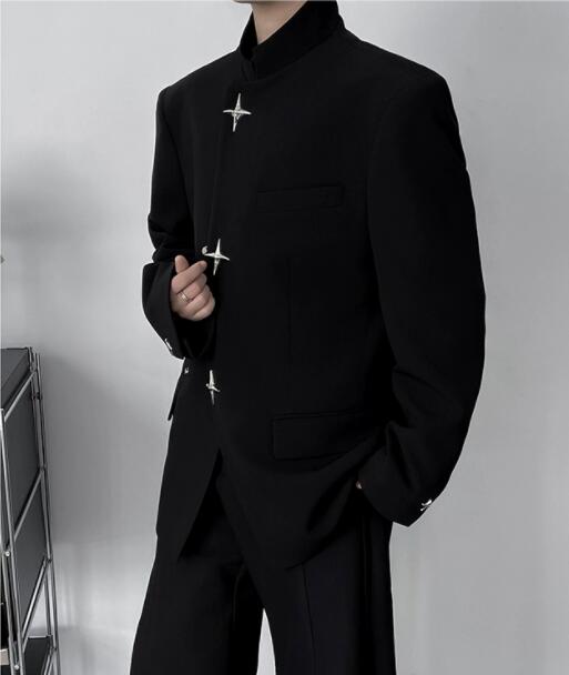 30代メンズファッション 黒色テーラードジャケット星デザイン三十代男性用