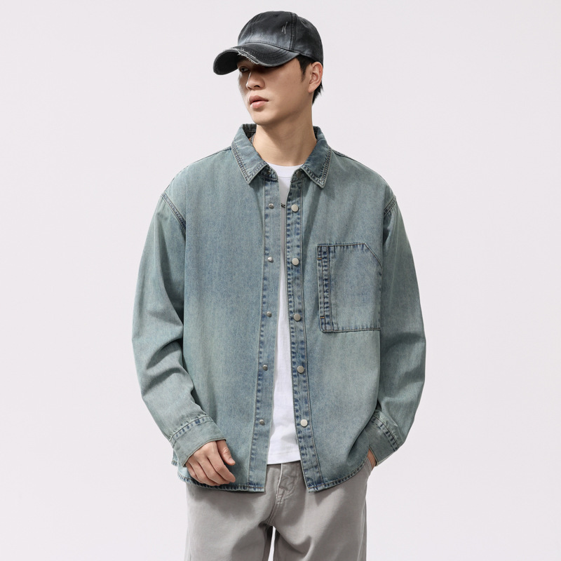 30代メンズファッション ゆったりデニムオーバーシャツ
