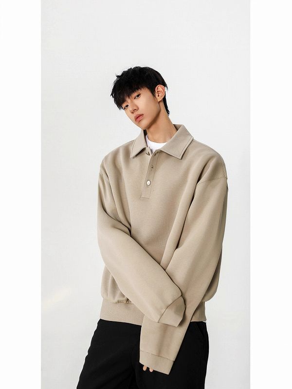30代メンズファッション 無地ポロ襟スウェット 秋冬トレーナー