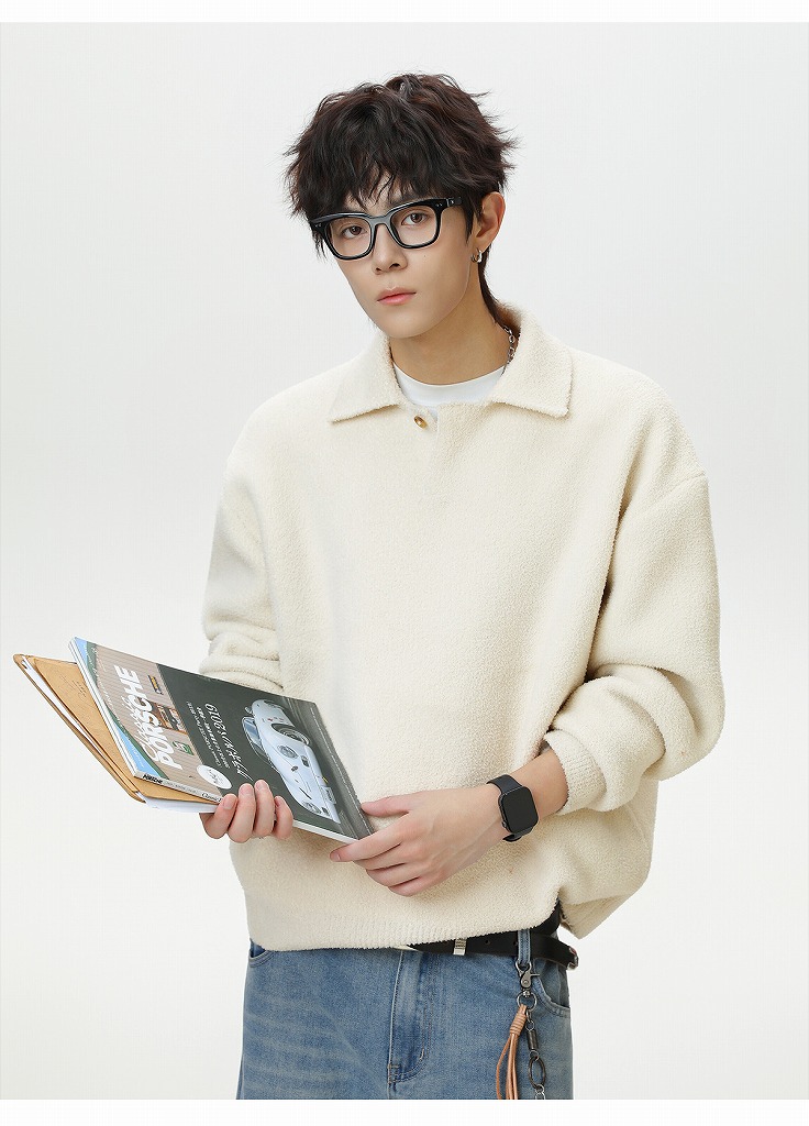 30代メンズファッション  襟付きニットセーター 