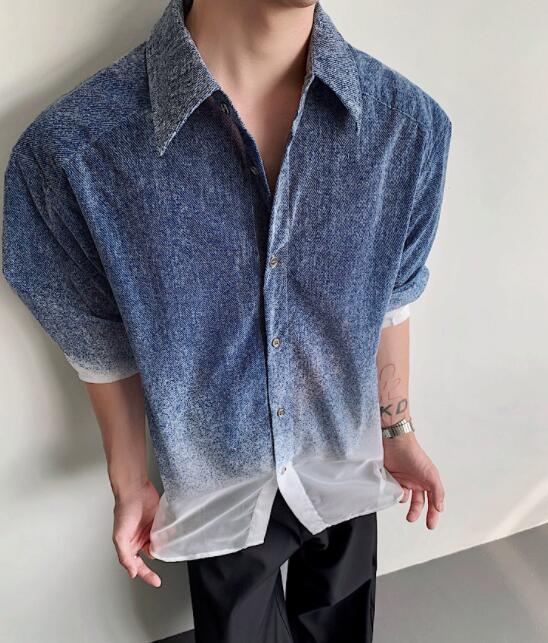 30代メンズファッション グラデーション長袖シャツ メンズ カジュアル