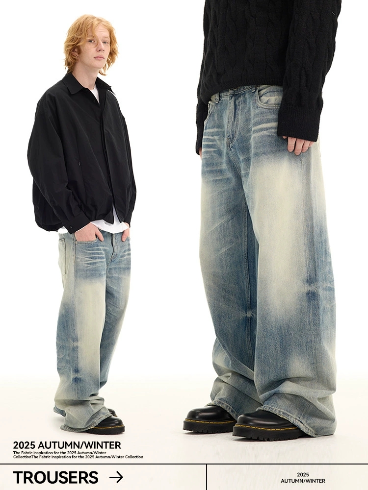 30代メンズファッション ビンテージ風ワイドデニム ストリート系秋冬新作