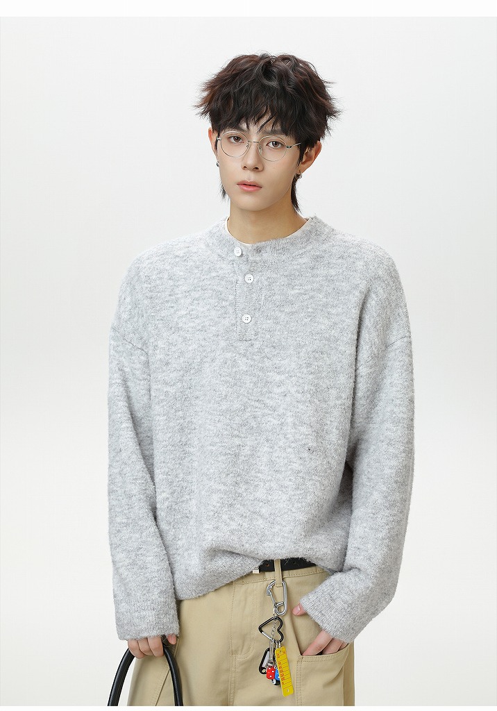 30代メンズファッション 厚手ヘンリーネックニット