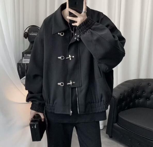 30代メンズファッション メンズ黒色ダッフル風ジャケット アウター