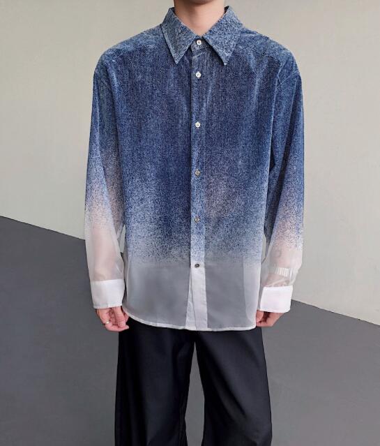 30代メンズファッション グラデーション長袖シャツ メンズ カジュアル